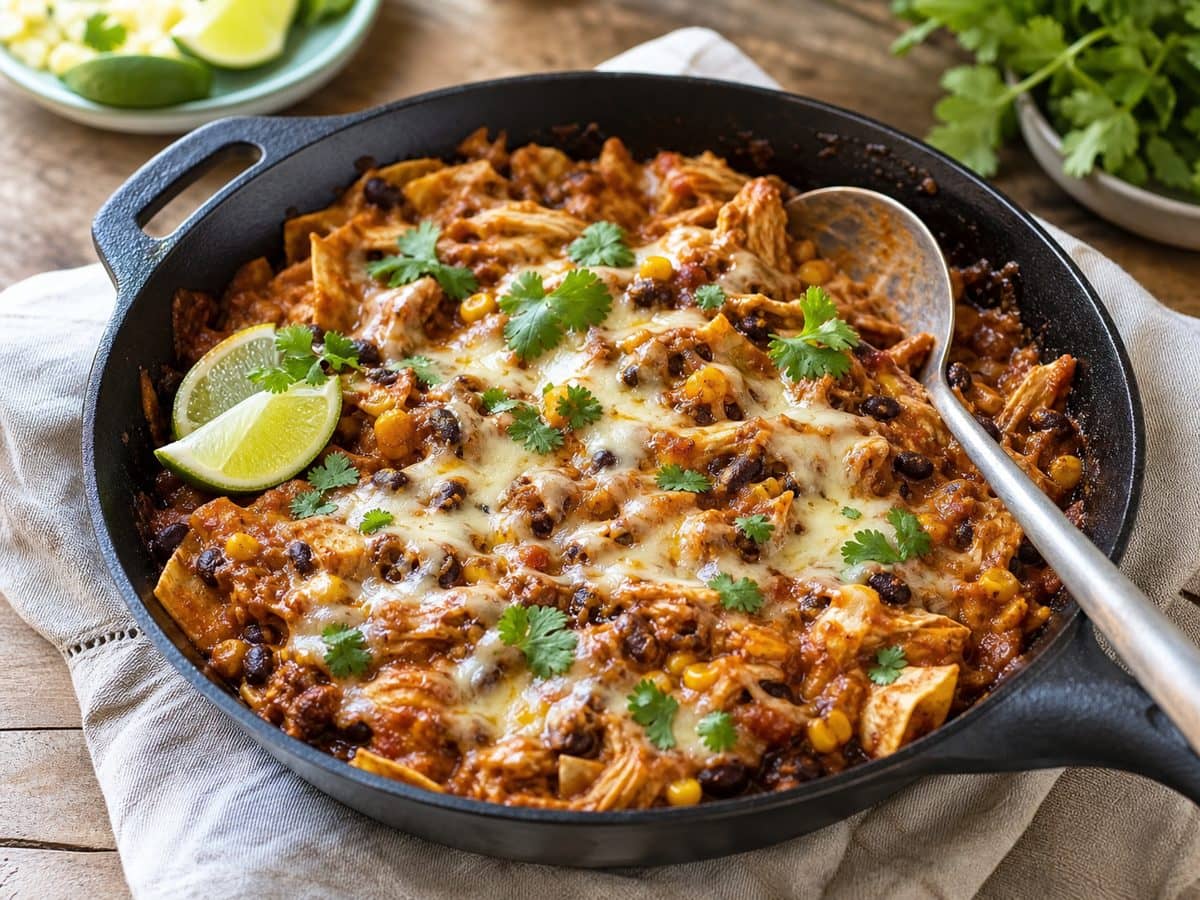 A finished serving of Chicken Enchilada Skillet