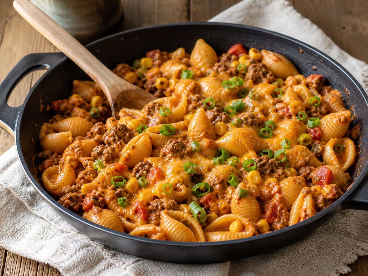 A finished serving of One-Pot Taco Pasta